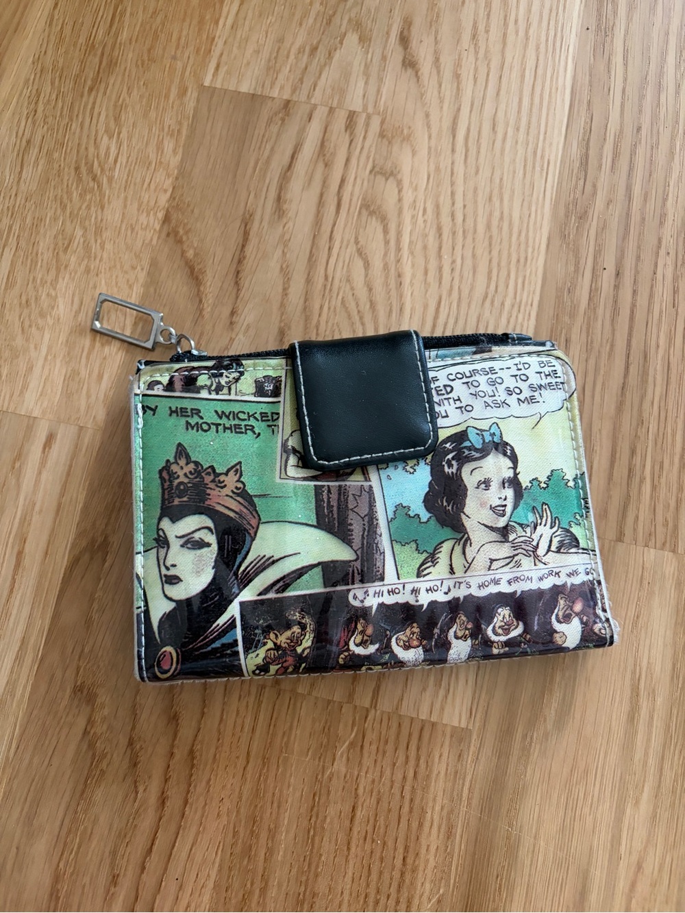 Snow White Comic Print Wallet in Green and Black